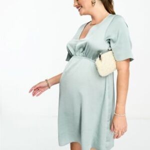 ASOS DESIGN Maternity Dress –Aquamarine/Mint Green Satin, Size US 2 / UK 6